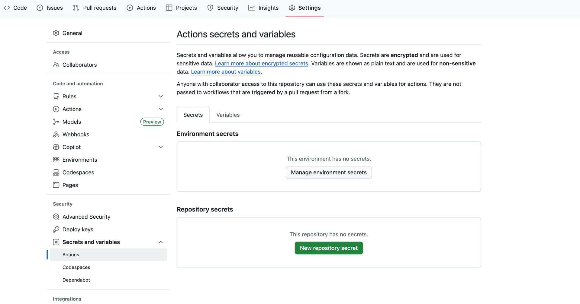 Actions secrets and variables Actions secrets and variables