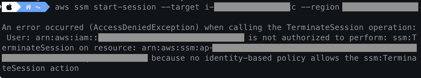 이런 에러메시지와 유사하게 보인다면 정책 설정이 제대로 되지 않은 것이다. 이런 에러메시지와 유사하게 보인다면 정책 설정이 제대로 되지 않은 것이다.