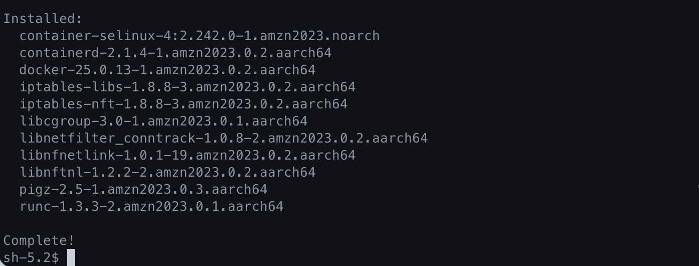 docker 설치 완료 docker 설치 완료